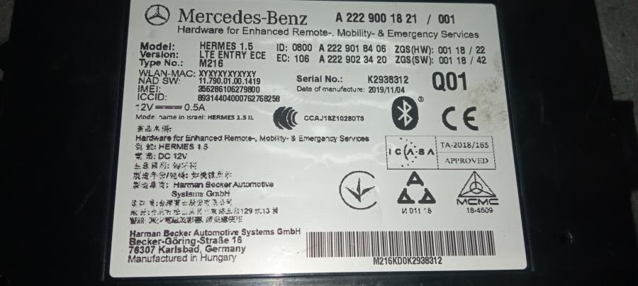 MODULO-BLUETOOTH-MERCEDES-GLA-W156-1-6-CAT-156-CV-Ano-2015-Auto-Desguace-Luque